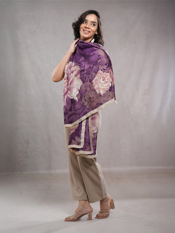 CrossKulture - UrbanSilk Long Satin Scarf Purple model side view
