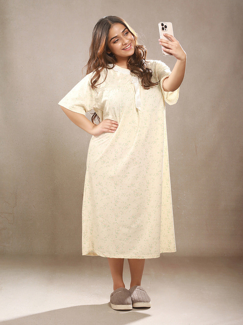 PetalPause Floral Printed Night Gown