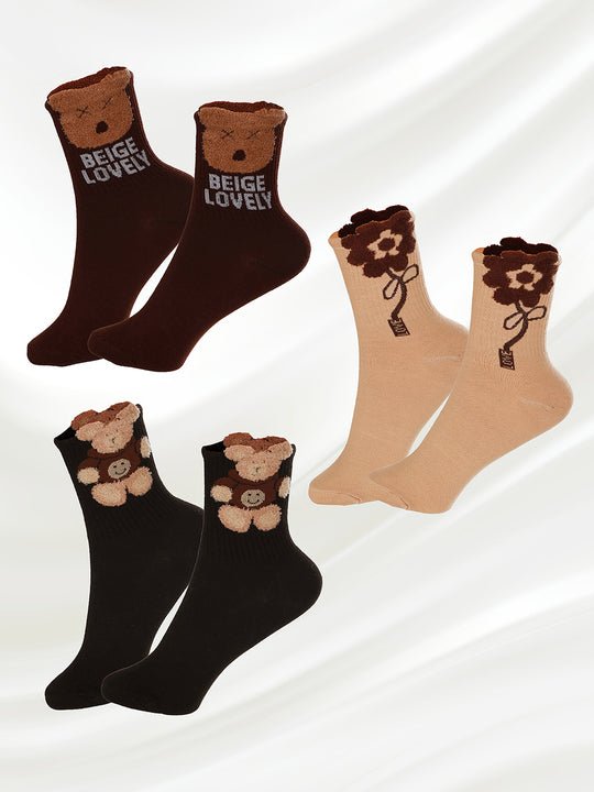 CrossKulture - SoleSnugglers Brown & Beige Crew Socks Combo Pack of 3 main image