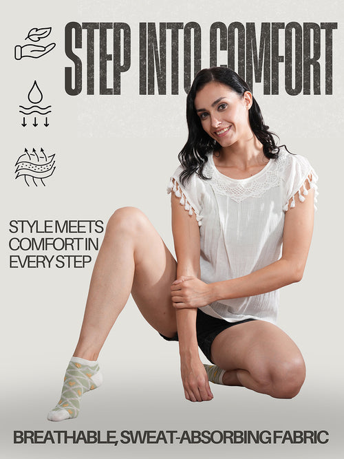 SoleCovers Green & White Ankle Length Combo Pack of 5