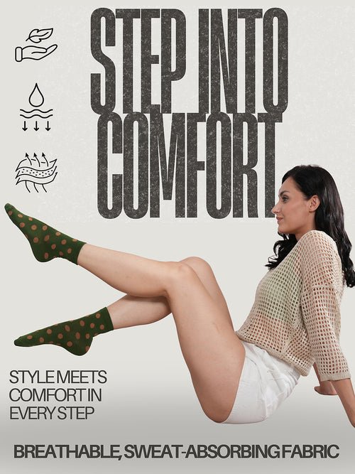 CrossKulture - SoleWrappers Brown & Offwhite Crew Socks Combo Pack of 3 model infographic image