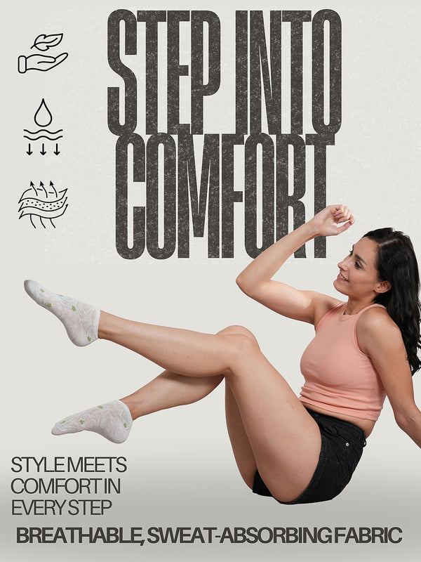 SoleMates White & Green Ankle Length Combo Pack of 5