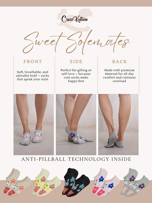 CrossKulture - SoleCozies Multicoloured No Show Socks Combo Pack of 5 infographic image