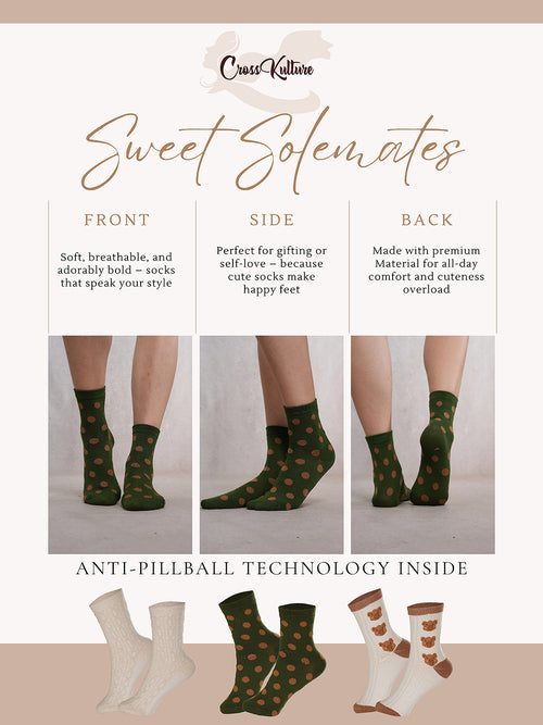 SoleWrappers Brown & Offwhite Crew Socks Combo Pack of 3