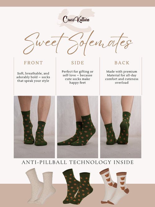 CrossKulture - SoleWrappers Brown & Offwhite Crew Socks Combo Pack of 3 infographic image
