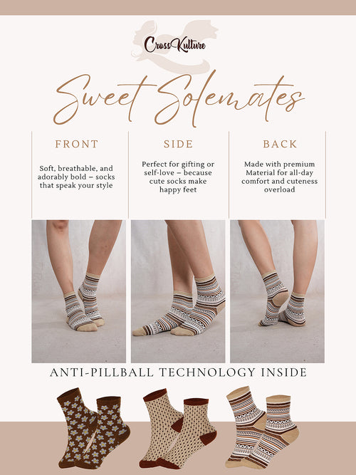 SoleBuddies Brown & Beige Crew Socks Combo Pack of 3