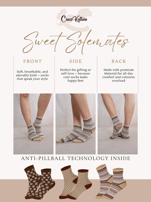 SoleBuddies Brown & Beige Crew Socks Combo Pack of 3