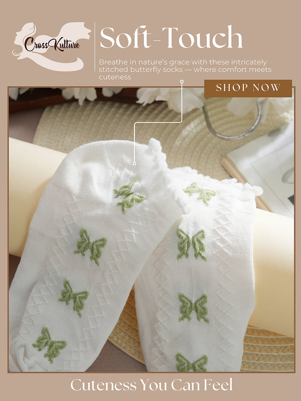 SoleMates White & Green Ankle Length Combo Pack of 5