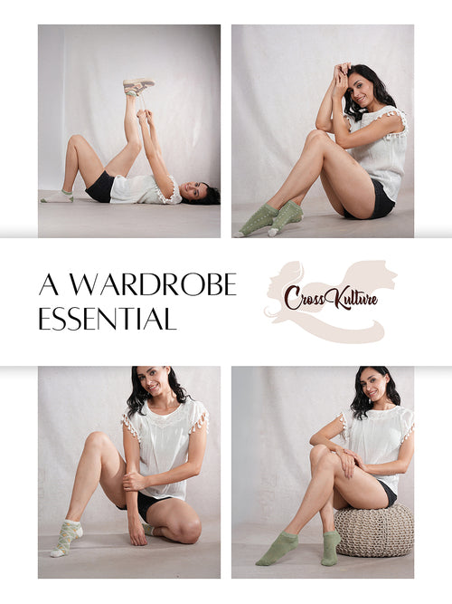 SoleCovers Green & White Ankle Length Combo Pack of 5