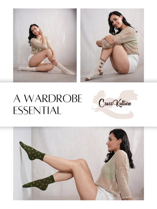 CrossKulture - SoleWrappers Brown & Offwhite Crew Socks Combo Pack of 3 infographic image