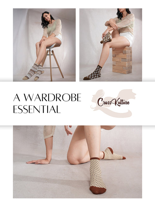 SoleBuddies Brown & Beige Crew Socks Combo Pack of 3