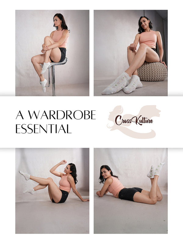 SoleMates White & Green Ankle Length Combo Pack of 5