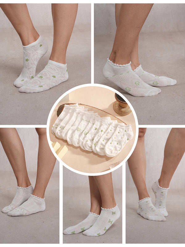 SoleMates White & Green Ankle Length Combo Pack of 5