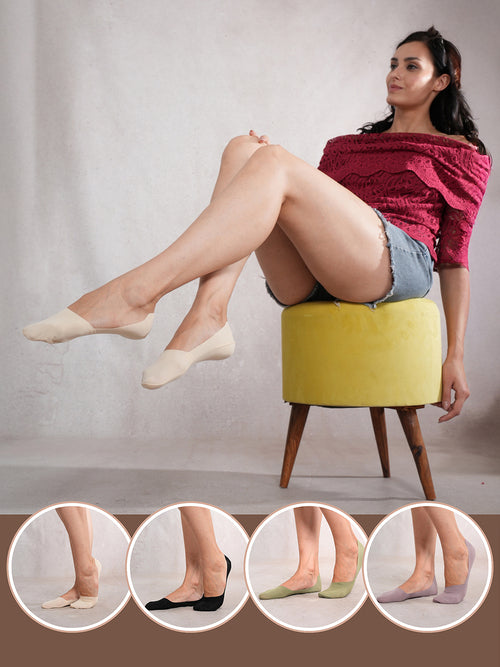 NoShowOffs Liner Socks, Pack of 4 Pairs, Neutral Colours