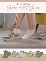 SoleCovers Green & White Ankle Length Combo Pack of 5