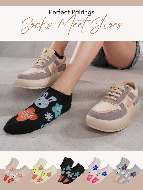 SoleCozies Multicoloured No Show Socks Combo Pack of 5