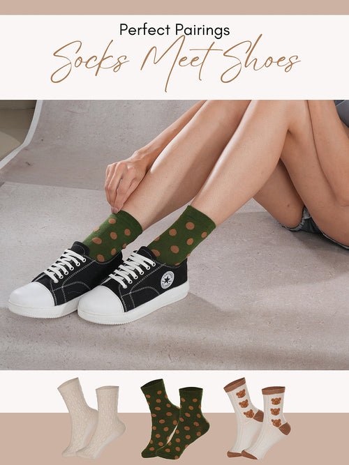 CrossKulture - SoleWrappers Brown & Offwhite Crew Socks Combo Pack of 3 infographic image