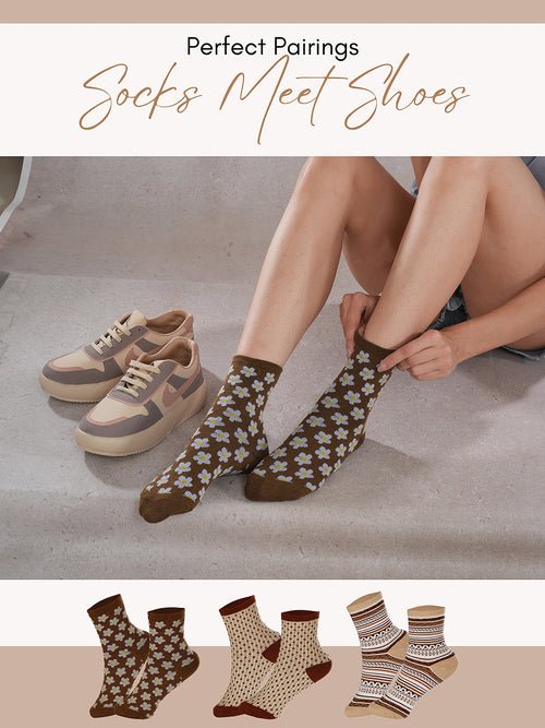 SoleBuddies Brown & Beige Crew Socks Combo Pack of 3