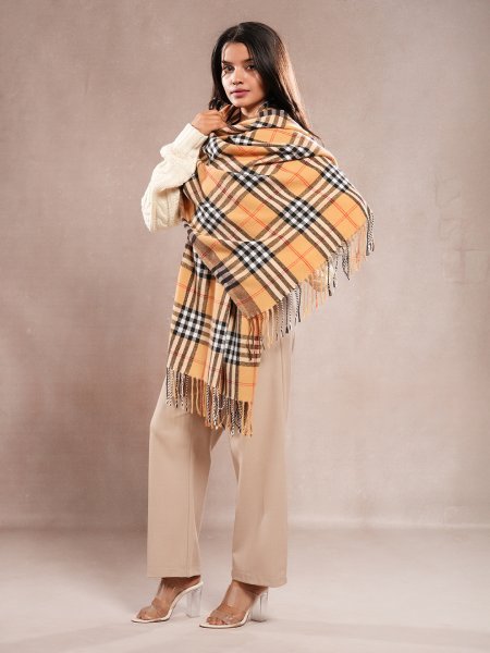 CrossKulture - WillowWeave lightweight acrylic wool scarf model front view