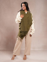 CrossKulture - ForestChill lightweight solid cashmere wool scarf in model front right view
