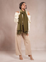 CrossKulture - ForestChill lightweight solid cashmere wool scarf in model front view