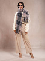 CrossKulture - FrozenHush lightweight chequered cashmere wool scarf in model front view