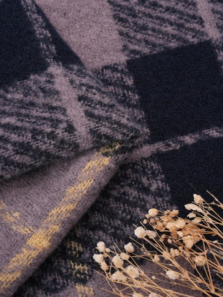 CrossKulture - FrozenHush lightweight chequered cashmere wool scarf fabric detail view