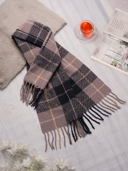 CrossKulture - FrozenHush lightweight chequered cashmere wool scarf style view