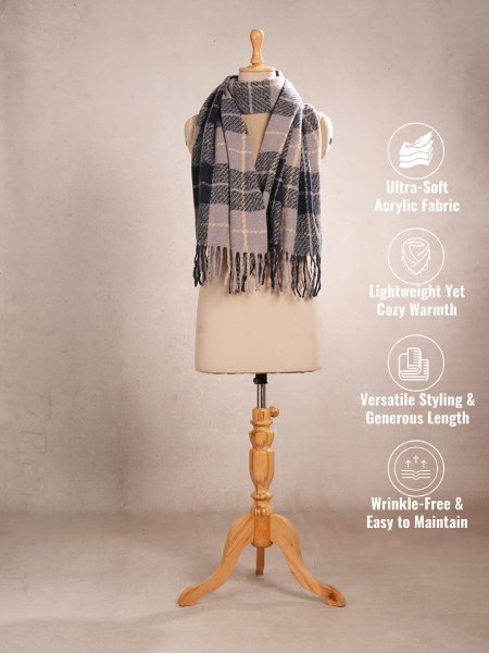 CrossKulture - FrozenHush lightweight chequered cashmere wool scarf mannequin view