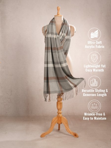 CrossKulture - FrozenRiver lightweight chequered cashmere wool scarf mannequin view