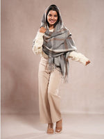 CrossKulture - FrozenRiver lightweight chequered cashmere wool scarf in model right view