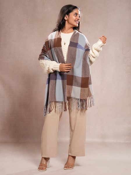 CrossKulture - FrozenWeave lightweight acrylic wool scarf model side view