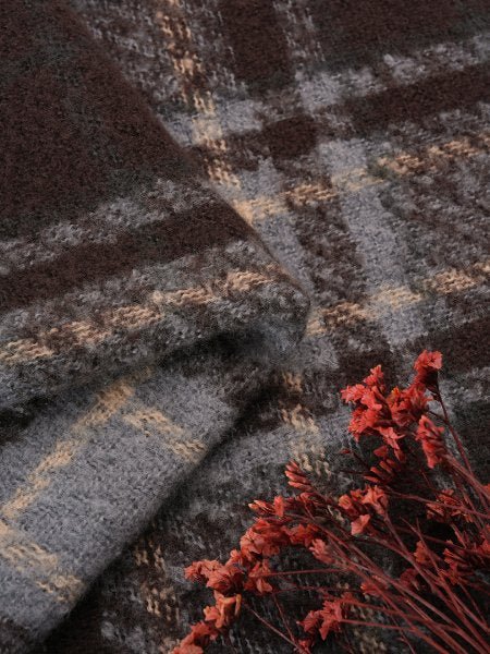 CrossKulture - CoffeeCream lightweight chequered cashmere wool scarf fabric detail view