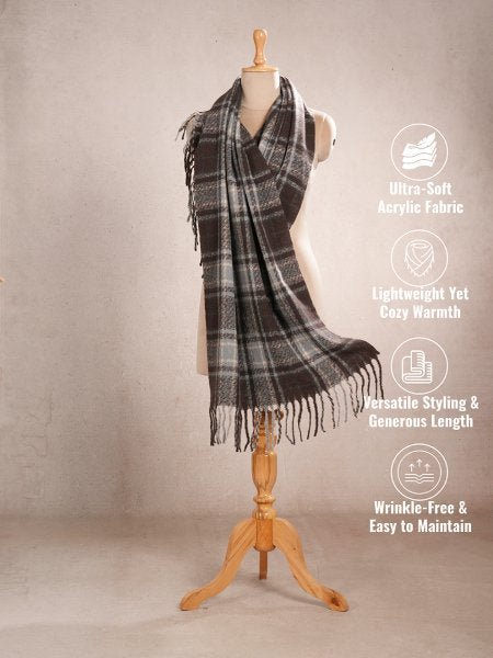 CrossKulture - CoffeeCream lightweight chequered cashmere wool scarf mannequin view