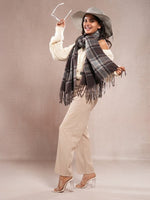 CrossKulture - CoffeeCream lightweight chequered cashmere wool scarf in model front view