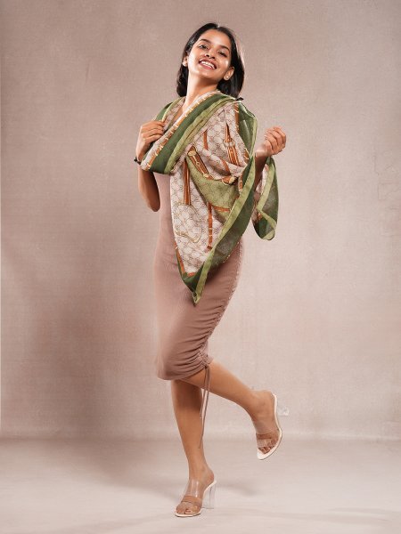 CrossKulture - LeafyStraps viscose scarf full model front view