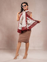 CrossKulture - CherryGrip viscose scarf model front view holding scarf