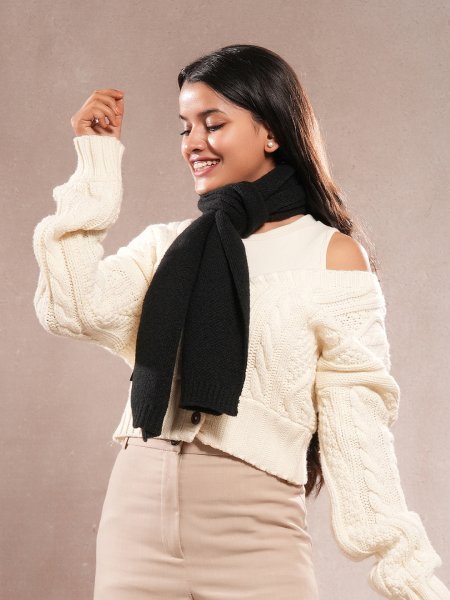 CrossKulture - CozyTwirl lightweight acrylic wool scarf in model side view