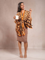 CrossKulture - CocoCaramel long satin scarf model front view