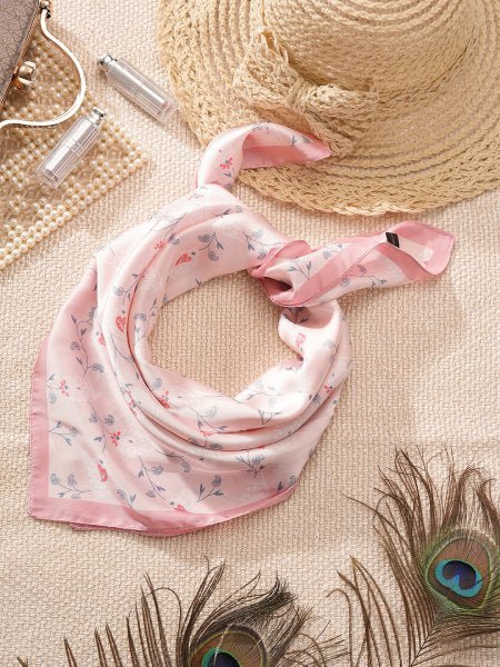 CrossKulture - SoftAura Small Square Satin Scarf Pink model fabric view