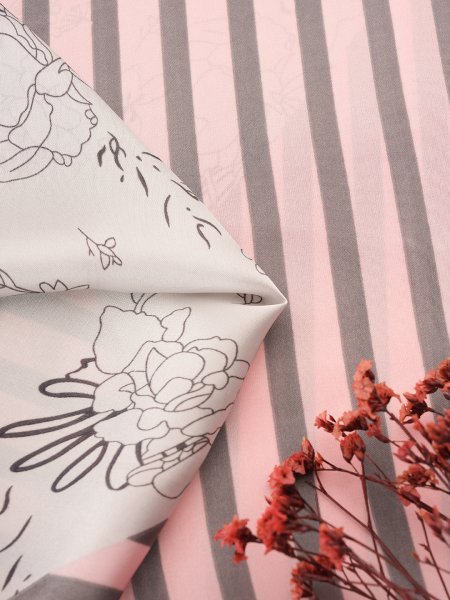 CrossKulture - FloralStripes short satin scarf fabric view
