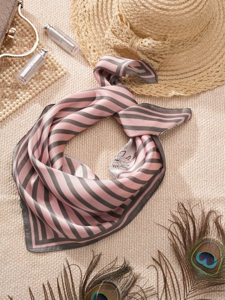 CrossKulture - FloralStripes short satin scarf placed on a table view