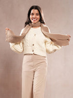 CrossKulture - CozyKnot lightweight wool scarf model front view