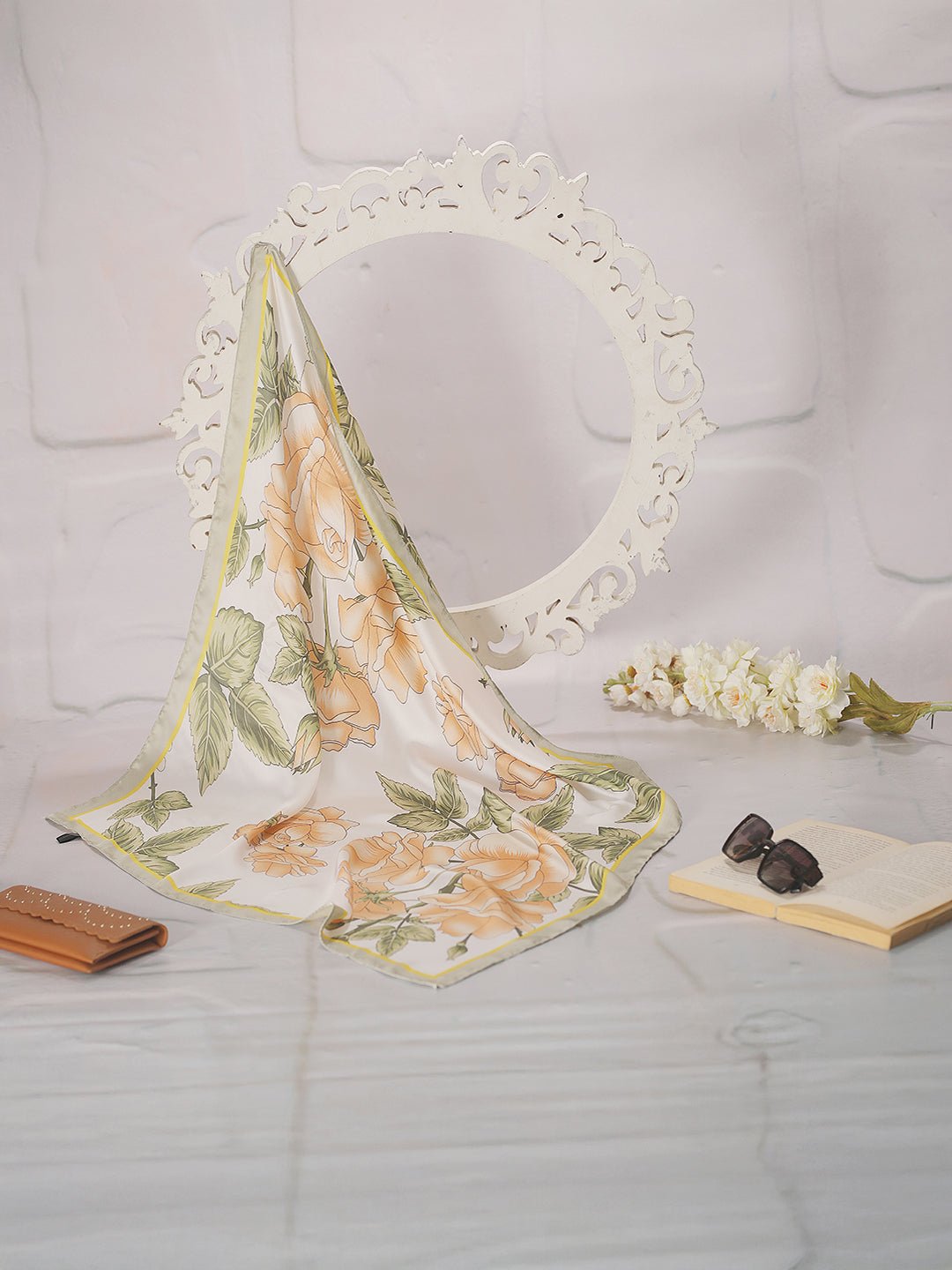 CrossKulture - SunshineFlow Small Square Satin Scarf Green fabric view