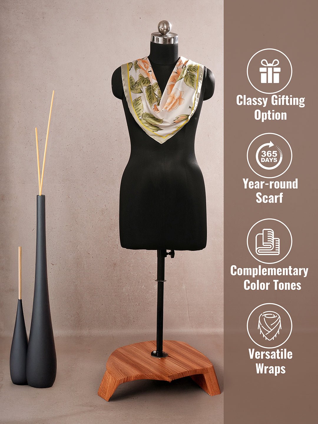 CrossKulture - SunshineFlow Small Square Satin Scarf Green infographic image