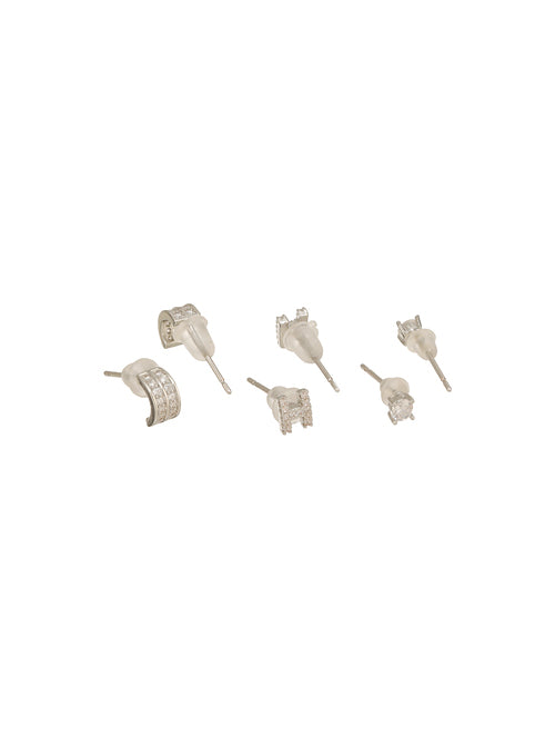 ModaMetal Ear Stud Combo Silver