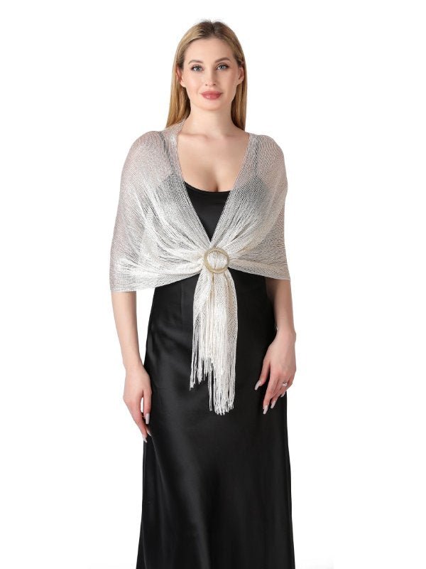 CorssKulture - satin shimmer stole FairyDust front view with open hands