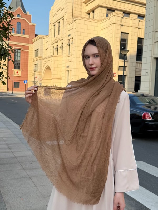 MudHorizon Brown Crinkled Cotton Scarf