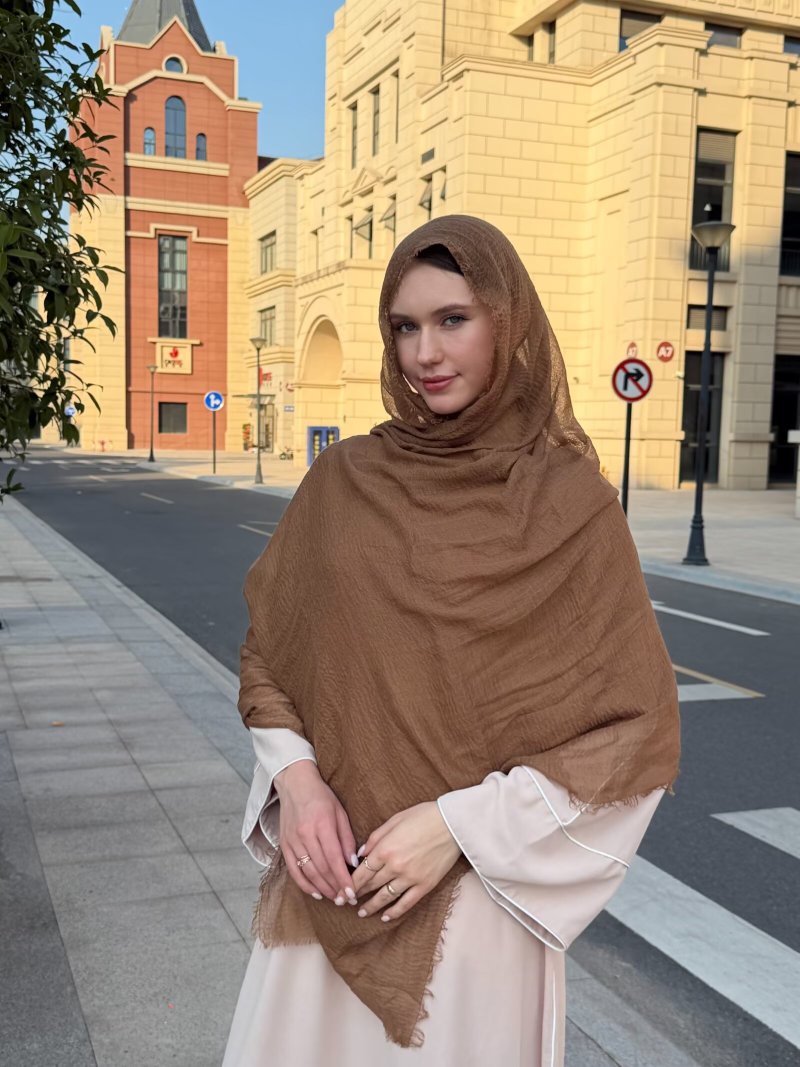 MudHorizon Brown Crinkled Cotton Scarf