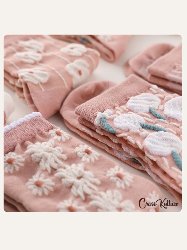 CrossKulture - SoleHugs pink crew socks detailing view